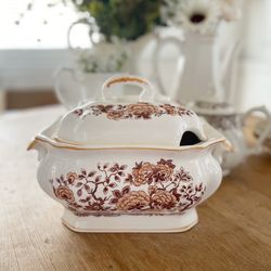 Vintage Porcelain Tureen With Lid  Floral Vicki Japan MCM Thanksgiving 