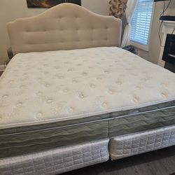 Bed King,  Headboard, Mattress, Box Spring, Metal Frame