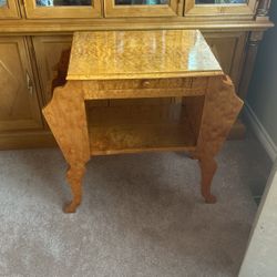 Flame Maple Antique Table And Magazine Holder