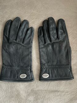 Harley Davidson Black Leather Motorcycle Riding Gloves Metal Logo