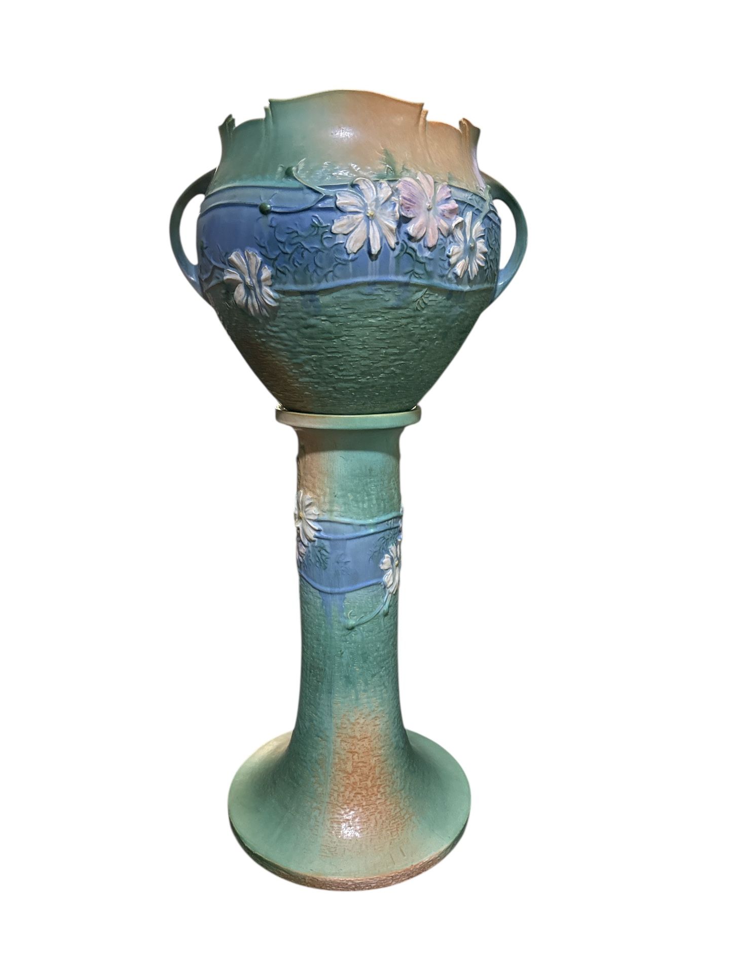 Rare Roseville Cosmos Jardiniere and Pedestal 649-10