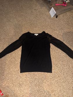 Carolyn Taylor Women's Black Lace Shoulder Sheer Sleeve Knit Sweater Top size S