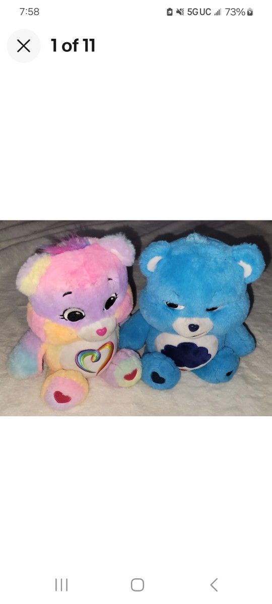 2 Care Bear Plushies 14" Tall 2021-Togetherness Bear And Grumpy Bear EUC