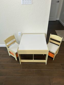 Kids Table and 2 Chairs Set with Storage