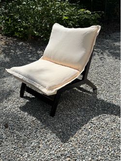 Folding Low Lounge Chair with Cream Cushion