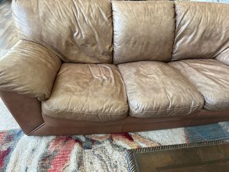 Three seater leather sofa for 75$. Very comfortable first hand use only.