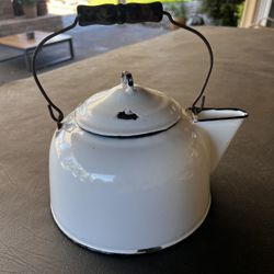 Vintage White Enamel Tea Kettle 
