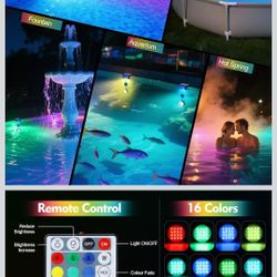 2-in-1 Solar Pool Lights,16 Colors Solar Powered Submersible LED Lights with Remote Control&IP68 Waterproof,Swimming Pool Lights for Above Ground Pool