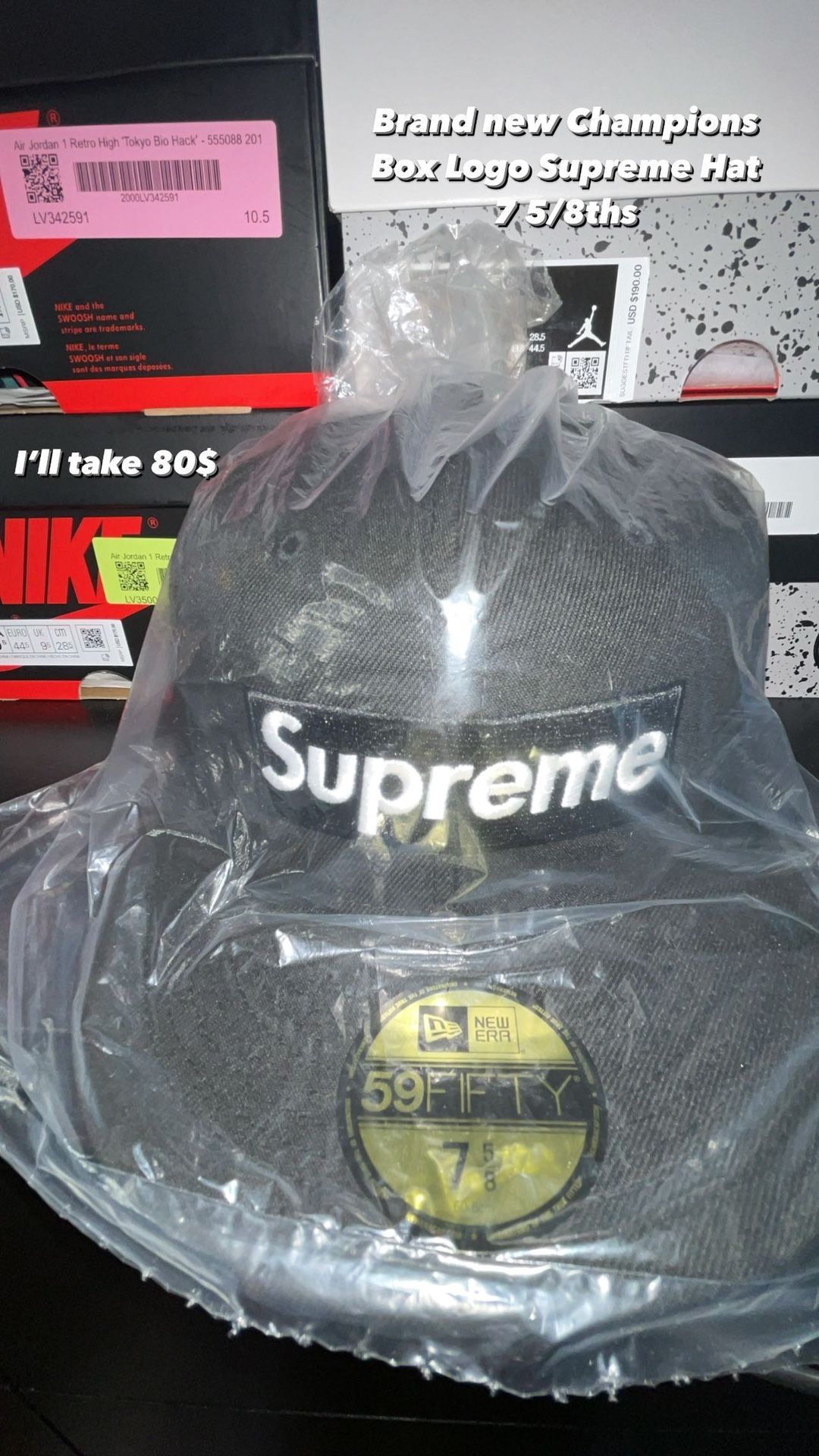 Supreme Champions Box Logo New Era Fitted 7 5/8ths for Sale in