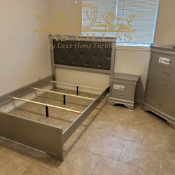 Brand New SETB6910 AMALIA BEDROOM GROUP , Bed ,Nightstand,chest , Silver