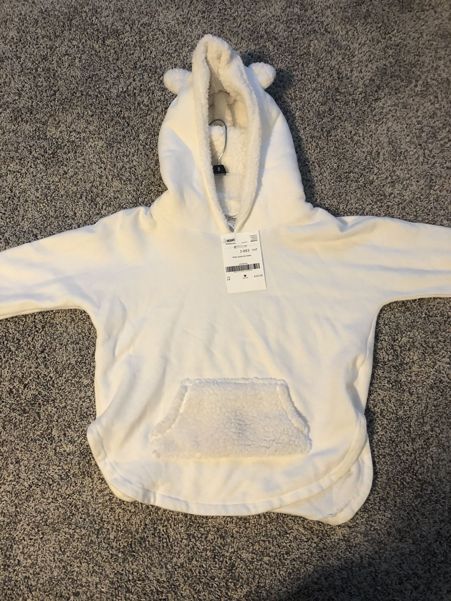 Carters sized 14 white fuzzy hoodie
