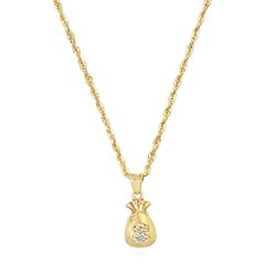 10K Gold Money Bag Pendant With Rope Chain 20"
