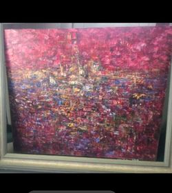 Large Framed Abstract Cityscape Painting – Textured Canvas Wall Art