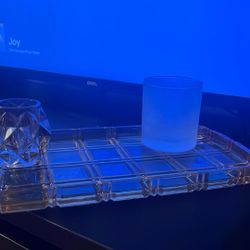 Amber Glass Vanity Tray set & Clear Glass Cup