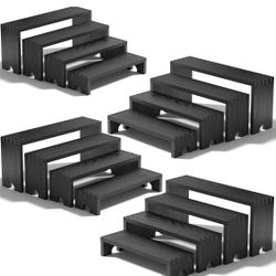 4 Set Large Black Wooden Tiered Riser Display Stands For Vendor Events,Stackable Wooden Cupcake Stand,Farmhouse Decor Wood Dessert Table Display Set,V