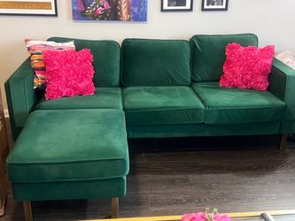 Albany Park Green Velvet  Couch w/Ottoman