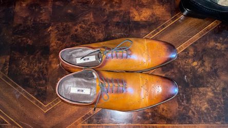 Joseph Abboud Men’s Tan Leather Wingtip Brogue Oxford Dress Shoes - Size 12