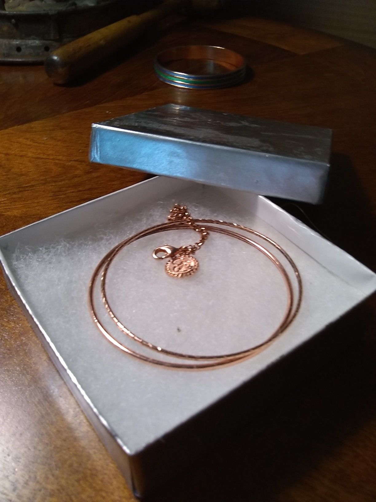 Double Bangle Bracelet with charm chain.
