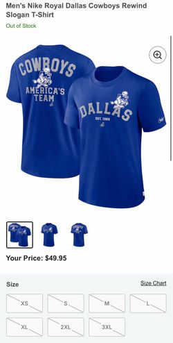 Size XXL Men's Nike Royal Dallas Cowboys Rewind Slogan T-Shirt