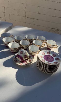 Vintage / Antique Porcelain Tea Set with hand-painted figure