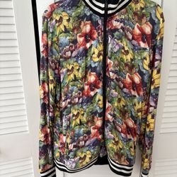 Cactus Man Ricky Singh Unisex Bomber Jacket Multicolor Floral Side Pockets Size XL