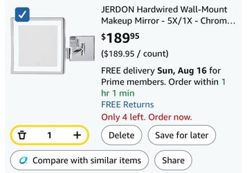 Jerdon Hardwired Wall-Mount Makeup Mirror Chrome