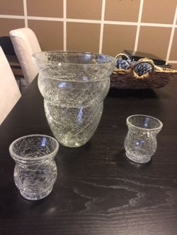 Crackle vase and candle holders