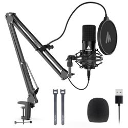 USB Microphone, MAONO 192KHZ/24Bit Plug & Play PC Computer Podcast Condenser Cardioid Metal Mic Kit 