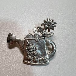  Vintage Sterling Silver 925 FLOWER WATERING CAN GARDENING Pin Brooch