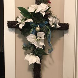Cross Christmas wreath with bow