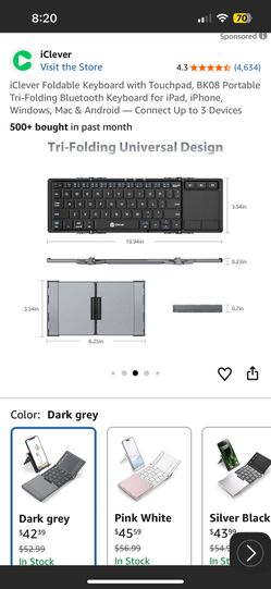 iClever Foldable Keyboard with Touchpad, BK08 Portable Tri-Folding Bluetooth Keyboard for iPad, iPhone, Windows, Mac & Android — Connect Up to 3 Devic