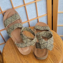 Roman Style Striped Elastic Strappy Slide On Sandals