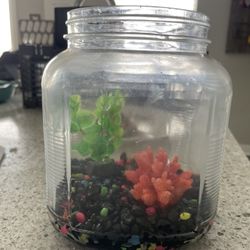 Gold Fish Bowl w/ Rocks & Plants