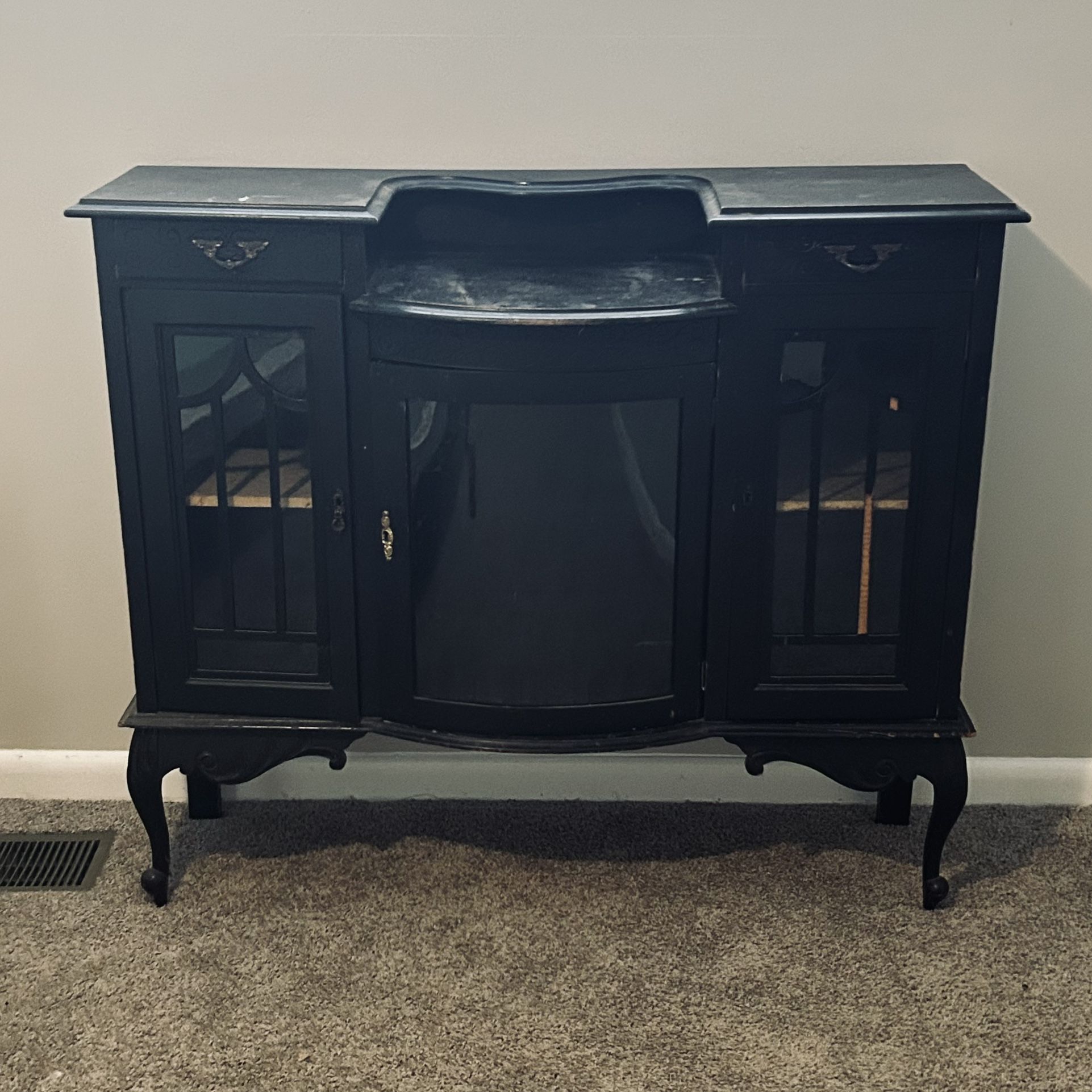 Antiquess Black Wood Sideboard Buffet Cabinet β Vintage Glass Doors & Storage