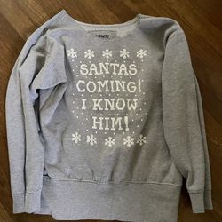 Santa’s Coming! Elf Crewneck Off Shoulder Sweater - M