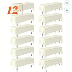 12-Pack Rectangle Tablecloths 60x102 Inch for 6ft Tables Ivory