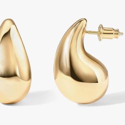 PAVOI 14K Gold Plated 925 Sterling Silver Post Teardrop Chunky Hoop Earrings - Lightweight Drop Earrings for Women - Designer Dupe