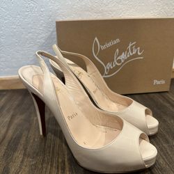 Christian Louboutin Cream Peep Toe Slingback Heels