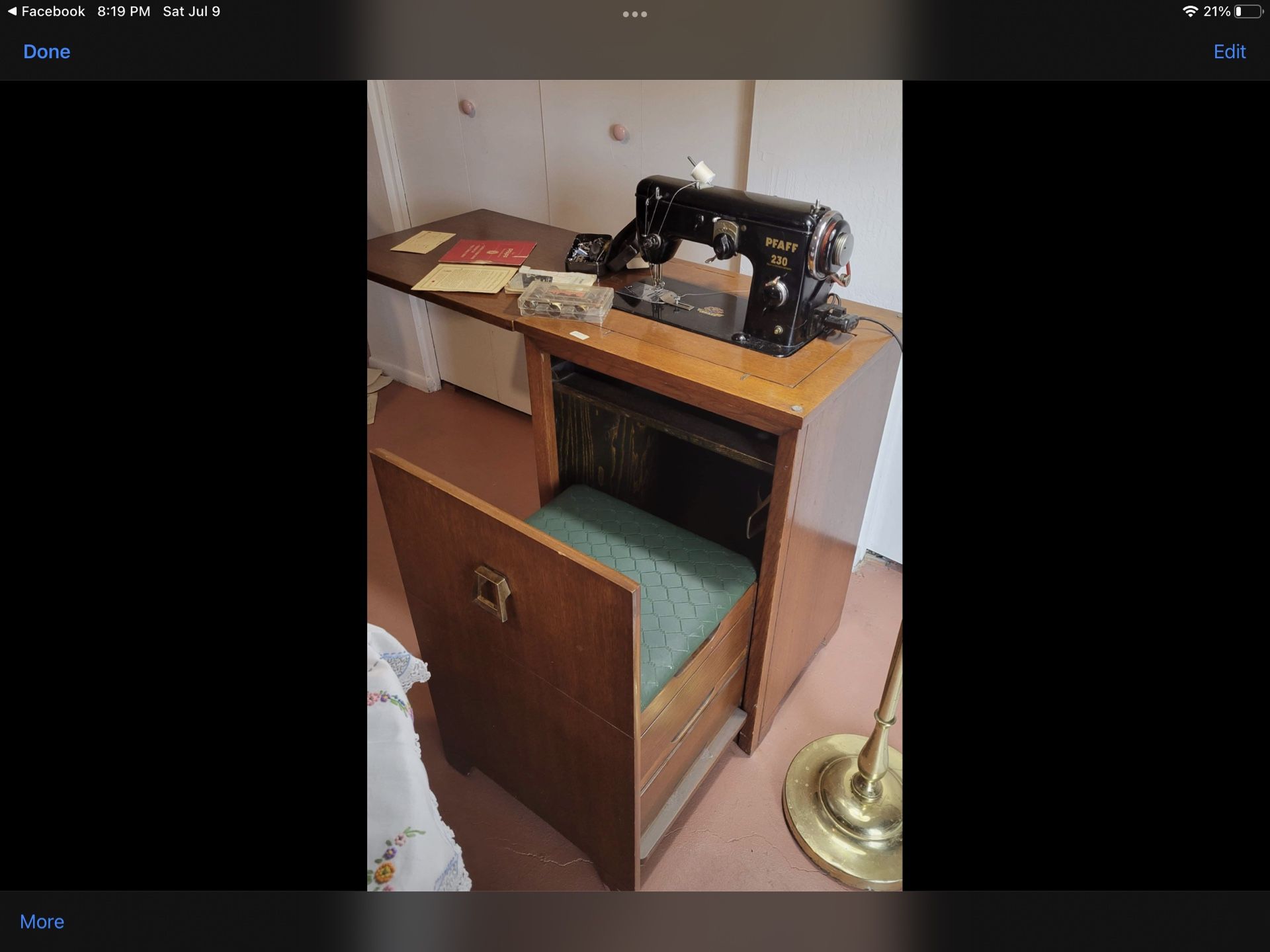PFAFF 230 Sewing Machine And Cabinet -1954