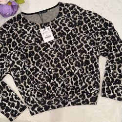 NWT Zara Leopard Print Long Sleeve Knit Top