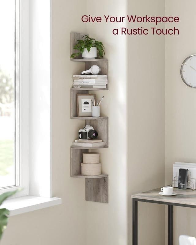 5-Tier Corner Shelf, Corner Shelving Unit, Corner Storage Stand, 38.3 x 27 x 139 cm, Living Room, Bedroom, Kitchen, Somber