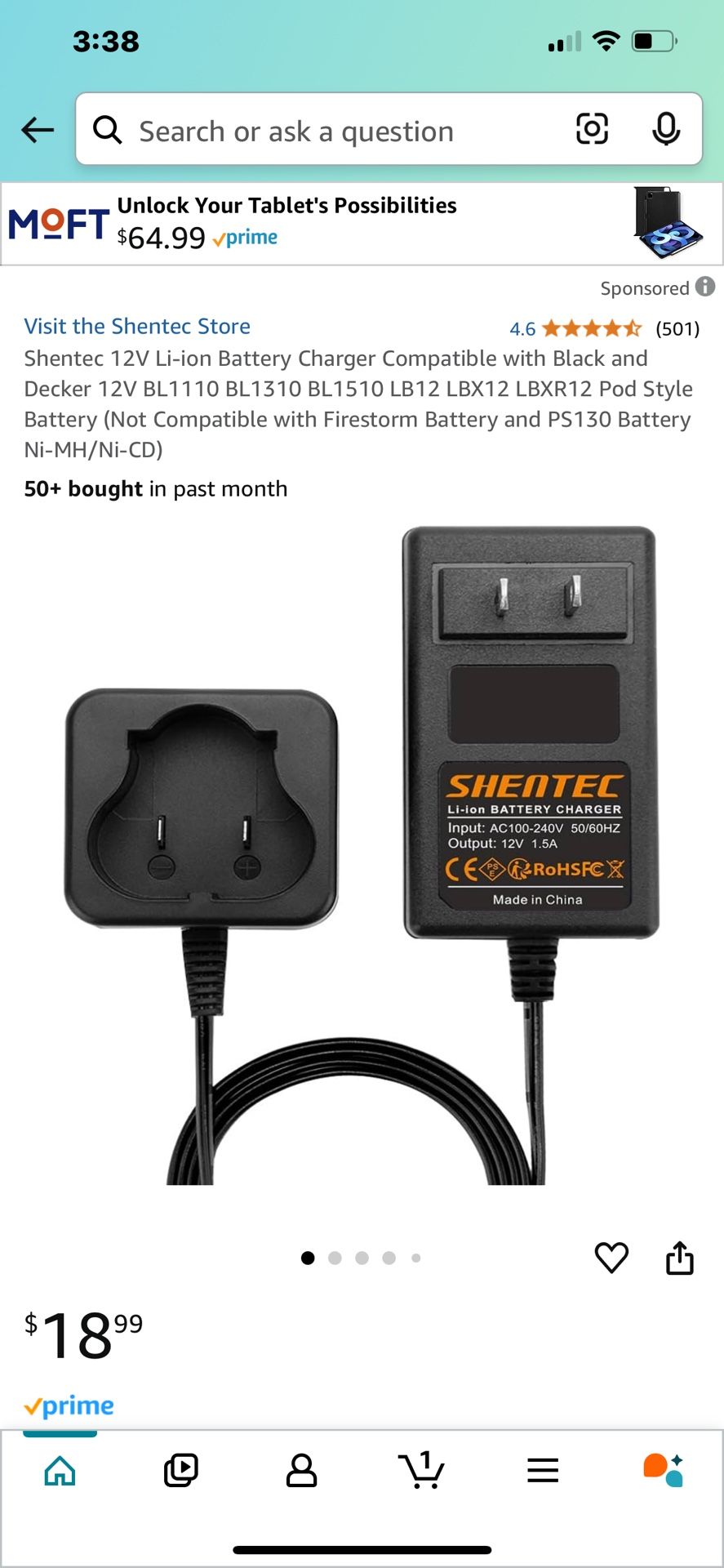 Shentec 12V Li-ion Battery Charger Compatible with Black and Decker 12V BL1110 BL1310 BL1510 LB12 LBX12 LBXR12 Pod Style Battery (Not Compatible with