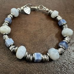 Silver and Blue Agate Beaded Bracelet