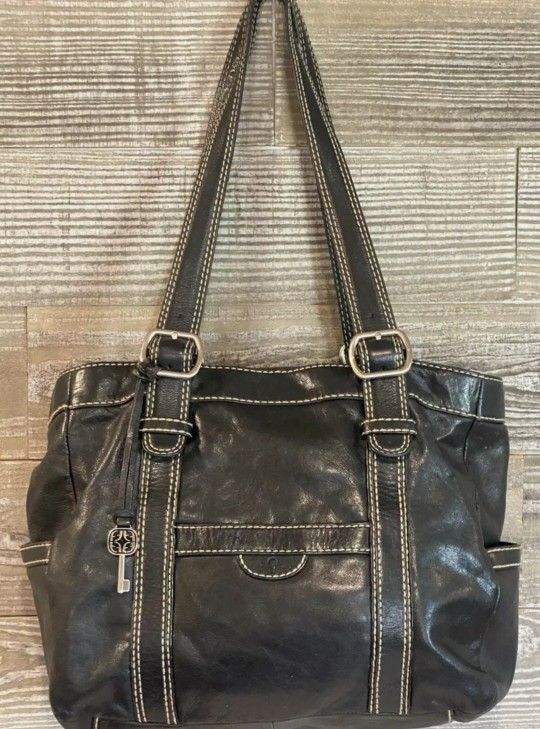 Fossil Distressed Black Leather Tote