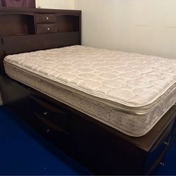 Bed frame with storage drawers and mattress