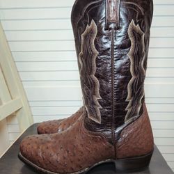 El Dorado Full-Quill Ostrich Skin Western Boots Square Toe Mens Size 13 D