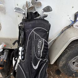 Golf clubs and bag