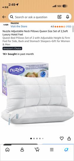 Nuzzle Adjustable Queen Bed Pillows (Set of 2, Hotel Quality)