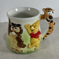Walt Disney Productions 3D Coffee Mug Winnie-the-Pooh Tigger Handle Owl 4" tall