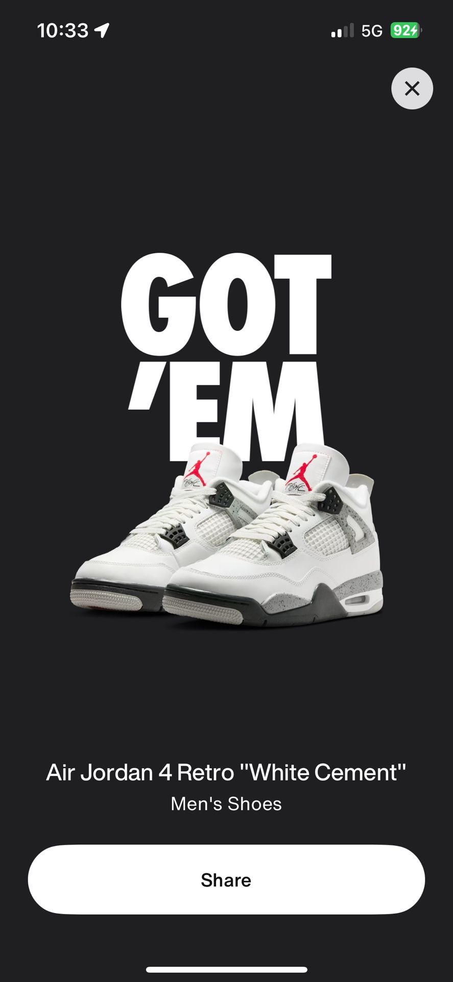 Jordan 4 White Cement (size 11)